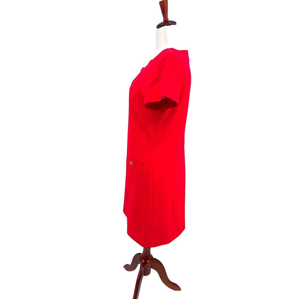 Tommy Hilfiger Sheath Dress Womens 12 Red Gold Button Faux Pocket Cap - Picture 6 of 10